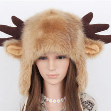 Women Ladies Fur Russian Pillbox Hat Women's Warm Hat Elk Horn
