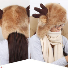 Women Ladies Fur Russian Pillbox Hat Women's Warm Hat Elk Horn