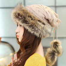 Women Fur Cap Warm Hats Girl Knitting Caps Ladies Beanie Wool Hat Fast Shipping