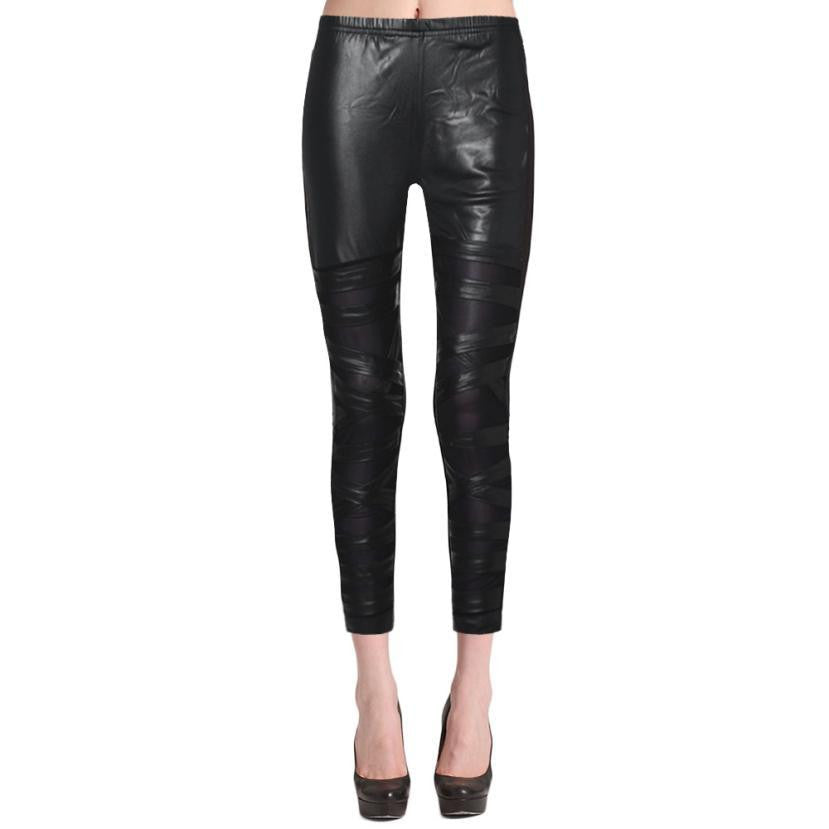 Women Sexy High Slim Leather Stretch Leggings Pants Fit Pencil Trousers Disco Pants