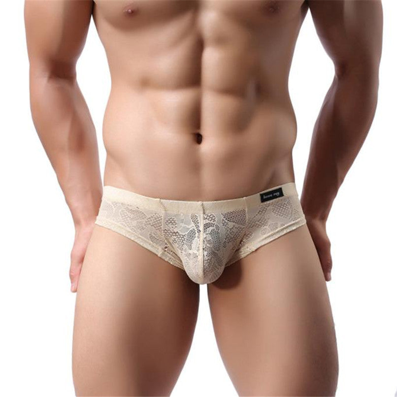 Men Underwear Lace T-back Sexy Translucent Triangle Briefs Breathable Underpants
