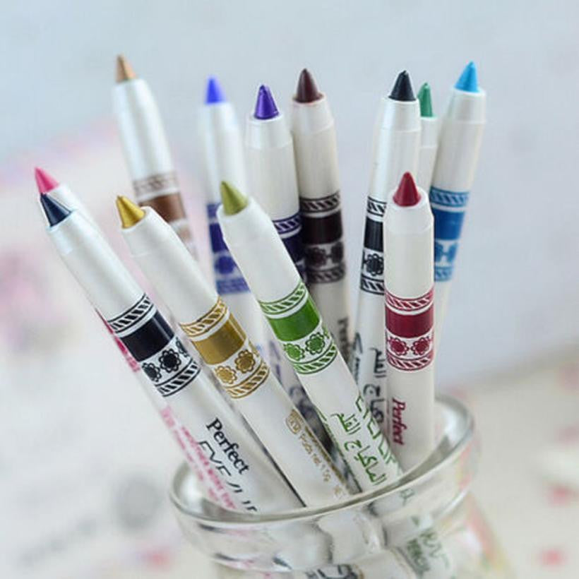 Fashion Woman 12 Colors Glitter Lip liner Eye Shadow Eyeliner Pen Cosmetic Makeup Set