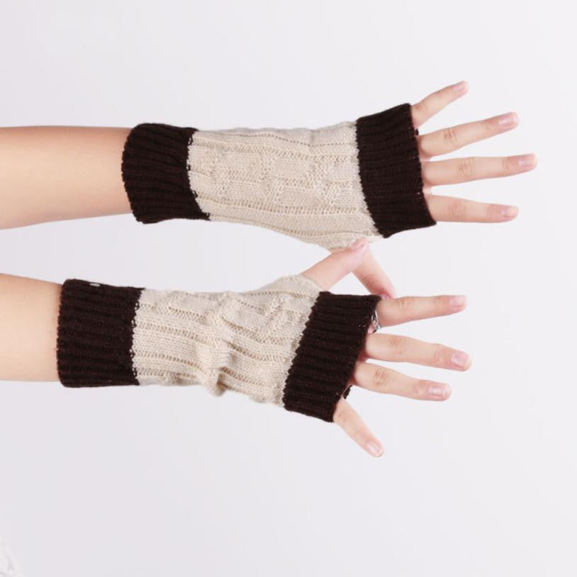 Patchwork Hand Long Mitten Gloves Women Knitted Wrist Arm Fingerless Gloves Unisex Soft Keep Warm