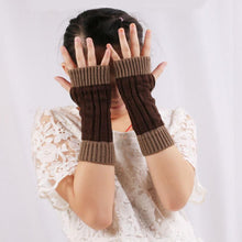 Patchwork Hand Long Mitten Gloves Women Knitted Wrist Arm Fingerless Gloves Unisex Soft Keep Warm
