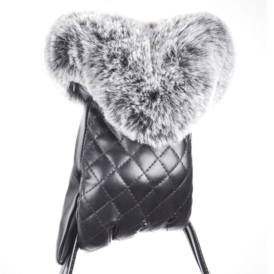 Warm And Elegant Women Full Finger Leather Warm Cashmere Gloves Mittens Screen