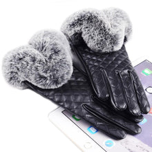 Warm And Elegant Women Full Finger Leather Warm Cashmere Gloves Mittens Screen