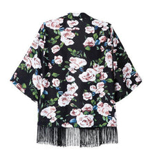 Women Chiffon Kimono Cardigan Tassel Regular Floral Print Blouse/Mujer Ropa Camisas Femininas