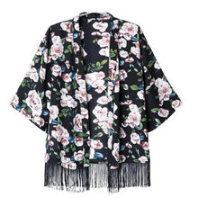 Women Chiffon Kimono Cardigan Tassel Regular Floral Print Blouse/Mujer Ropa Camisas Femininas