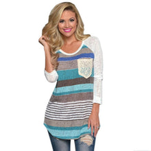 Women Raglans Baseball T Shirt Lace Pocket Slogan Tee Shirts Fashion Stripe Long Sleeve Boho Style Tops