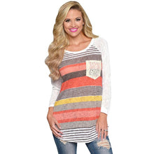 Women Raglans Baseball T Shirt Lace Pocket Slogan Tee Shirts Fashion Stripe Long Sleeve Boho Style Tops