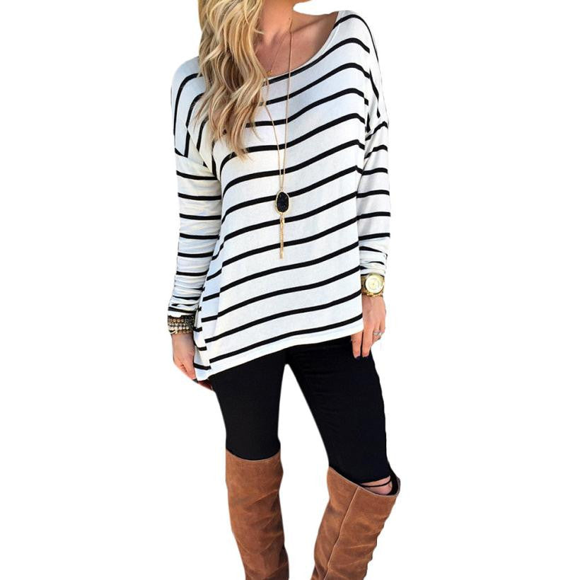 Women's Tops Fashion Casual Long Sleeve Stripe Tops Slim T-shirt Women Tee Shirt Poleras Harajuku