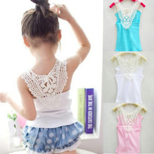 Kids Girls Crochet Hollow Out Floral Tops T Shirts Vest T-shirts Candy Color 0-3Y