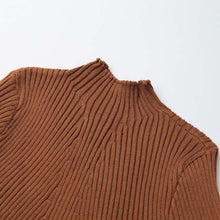Korean Fashion Women Basic Knitted Sweater Striped Turtle Neck Long Sleeve Stretchy Elegant Pullover Top Bodycon Ribbed Knitwear
