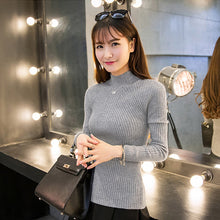 Korean Fashion Women Basic Knitted Sweater Striped Turtle Neck Long Sleeve Stretchy Elegant Pullover Top Bodycon Ribbed Knitwear