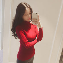 Korean Fashion Women Basic Knitted Sweater Striped Turtle Neck Long Sleeve Stretchy Elegant Pullover Top Bodycon Ribbed Knitwear