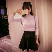 Korean Fashion Women Basic Knitted Sweater Striped Turtle Neck Long Sleeve Stretchy Elegant Pullover Top Bodycon Ribbed Knitwear