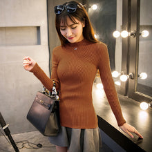 Korean Fashion Women Basic Knitted Sweater Striped Turtle Neck Long Sleeve Stretchy Elegant Pullover Top Bodycon Ribbed Knitwear
