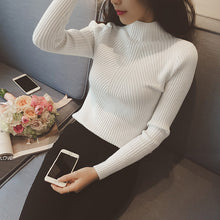Korean Fashion Women Basic Knitted Sweater Striped Turtle Neck Long Sleeve Stretchy Elegant Pullover Top Bodycon Ribbed Knitwear
