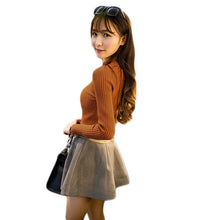 Korean Fashion Women Basic Knitted Sweater Striped Turtle Neck Long Sleeve Stretchy Elegant Pullover Top Bodycon Ribbed Knitwear