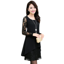 L-5XL Women Large Size Chiffon Lace Dress Irregular Long Sleeve Mini Double Layer Dress Elegant Loose Party Dress Black/Burgundy