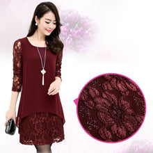 L-5XL Women Large Size Chiffon Lace Dress Irregular Long Sleeve Mini Double Layer Dress Elegant Loose Party Dress Black/Burgundy