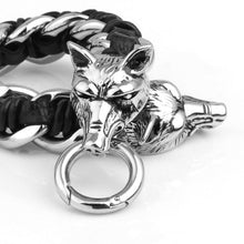 Men's Wolf Head Bracelet Hand-woven Cow Leather 316L Titanium Steel Polished al Ornaments Punk Rock