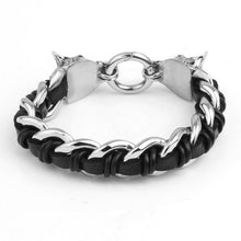 Men's Wolf Head Bracelet Hand-woven Cow Leather 316L Titanium Steel Polished al Ornaments Punk Rock