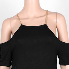 Metal Chain Off Shoulder T shirt Women Sexy Top tshirt Women Black Cotton Strap Tee Shirt Femme Plus Size Women's T shirt