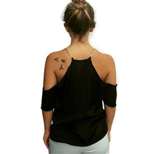 Metal Chain Off Shoulder T shirt Women Sexy Top tshirt Women Black Cotton Strap Tee Shirt Femme Plus Size Women's T shirt