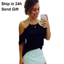 Metal Chain Off Shoulder T shirt Women Sexy Top tshirt Women Black Cotton Strap Tee Shirt Femme Plus Size Women's T shirt