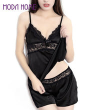 Moobody Sexy Black Satin Sleepwear Women Lace Nightwear Backless Lingerie Night Short Sets Ladies Nightgown Plus Size Nighty