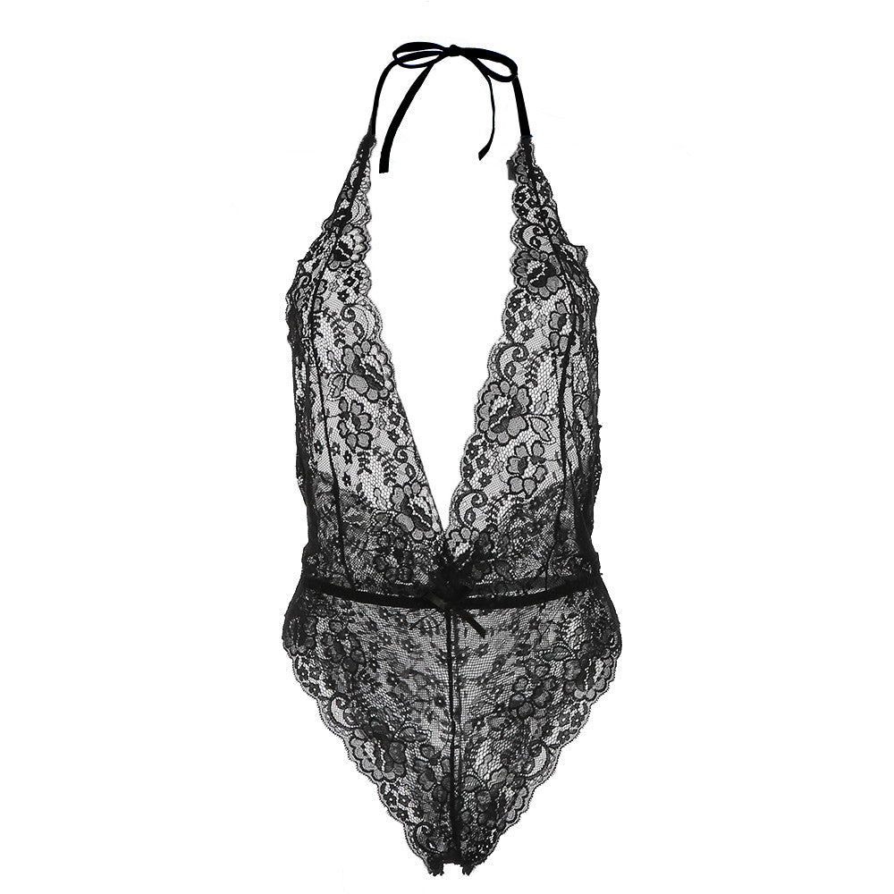 Moobody Sexy Lingerie + Eye Mask Deep V-Neck Perspective Sleepwear Lace Bodysuit Sexy Underwear Catsuit Negligee for Women