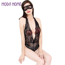 Moobody Sexy Lingerie + Eye Mask Deep V-Neck Perspective Sleepwear Lace Bodysuit Sexy Underwear Catsuit Negligee for Women