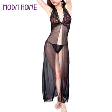 Moobody Women's See Through Sexy Sleepwear Transparente Roupa Feminina Long Gown Thongs Halter Dress Nightwear Lingerie Erotic