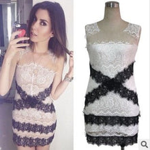 Sexy Vestido De Renda Black White Lace Pachwork Sleeveless Mini Dress Vestidos Plus Size Slim Bodycon Dress