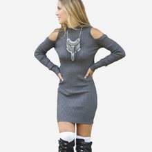 Sexy Bodycon Dress Off Shoulder Long Sleeve Women Dress Knitted Pencil Casual Mini Dresses Lady Dress