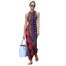 Halter Backless Long Maxi Boho Dress Sleeveless Ethnic Print Dress Women Slim Off Shoulder Beach Dress