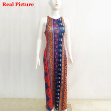 Halter Backless Long Maxi Boho Dress Sleeveless Ethnic Print Dress Women Slim Off Shoulder Beach Dress