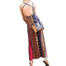 Halter Backless Long Maxi Boho Dress Sleeveless Ethnic Print Dress Women Slim Off Shoulder Beach Dress