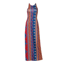 Halter Backless Long Maxi Boho Dress Sleeveless Ethnic Print Dress Women Slim Off Shoulder Beach Dress