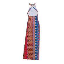 Halter Backless Long Maxi Boho Dress Sleeveless Ethnic Print Dress Women Slim Off Shoulder Beach Dress