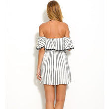 Off Shoulder Ruffle Dress Women Boho Beach Striped Dress For Women Sexy Slash Neck Mini Dress Vestido Robe Femme
