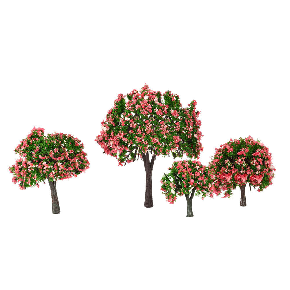 4Pcs Plastic Trees Model White and Pink Flower Trees Model Train Layout Garden Scenery Diorama Miniature Model Toys