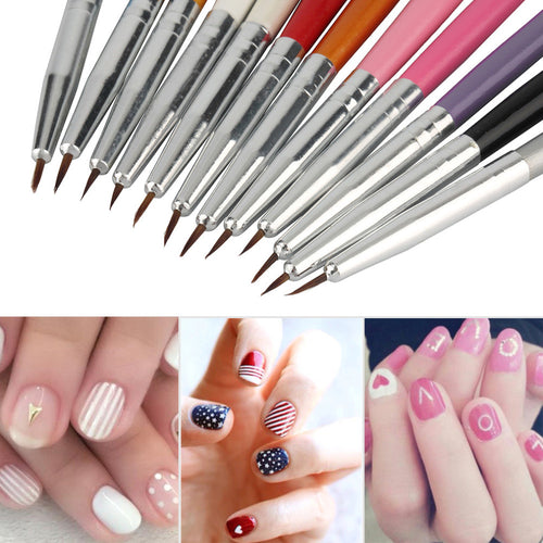 12Pcs Colourful Nail Art Painting Drawing Pen Polish Brush Kits DIY Pro