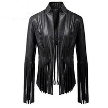 Black Leather Jacket Tassels Punk Motorcycle Women Jacket Slim Fringed Jacket Coat Women Chaquetas Mujer