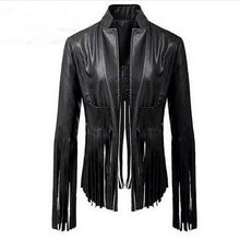 Black Leather Jacket Tassels Punk Motorcycle Women Jacket Slim Fringed Jacket Coat Women Chaquetas Mujer