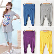 Pregnant Women Elastic Capris Pants Solid Pleated Cotton Maternity Clothes Leggings