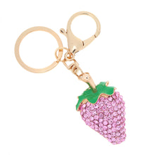 Design Shinning Rhinestone Strawberry Pendant Key Ring Key Chain Hollow Alloy Keychain  Jewelry