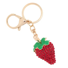 Design Shinning Rhinestone Strawberry Pendant Key Ring Key Chain Hollow Alloy Keychain  Jewelry