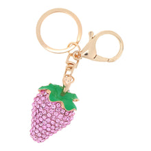 Design Shinning Rhinestone Strawberry Pendant Key Ring Key Chain Hollow Alloy Keychain  Jewelry